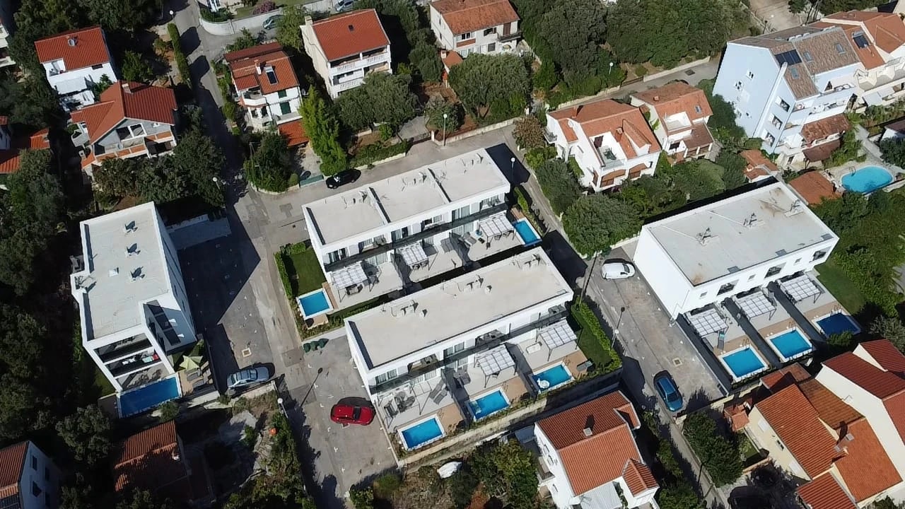 Aerial view of the apartment buildings at Three-Bedroom Premium Apartment Near the Sea