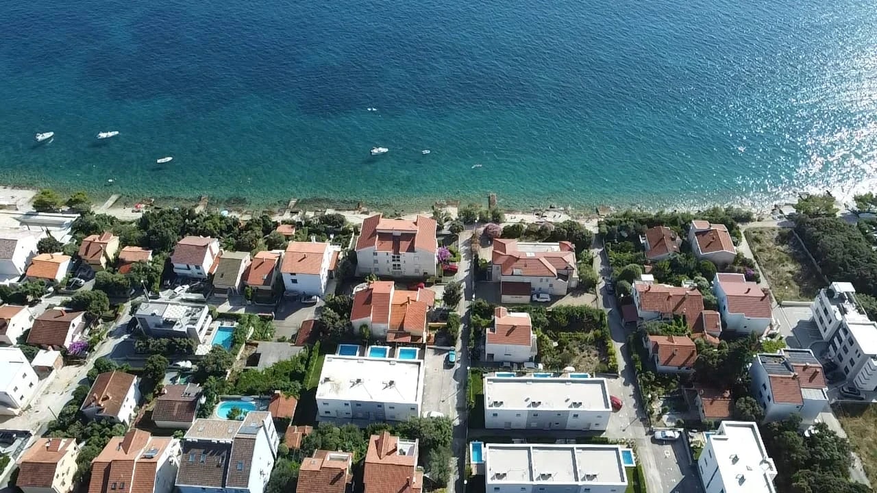 Aerial view of Kožino and its coastline near Zadar