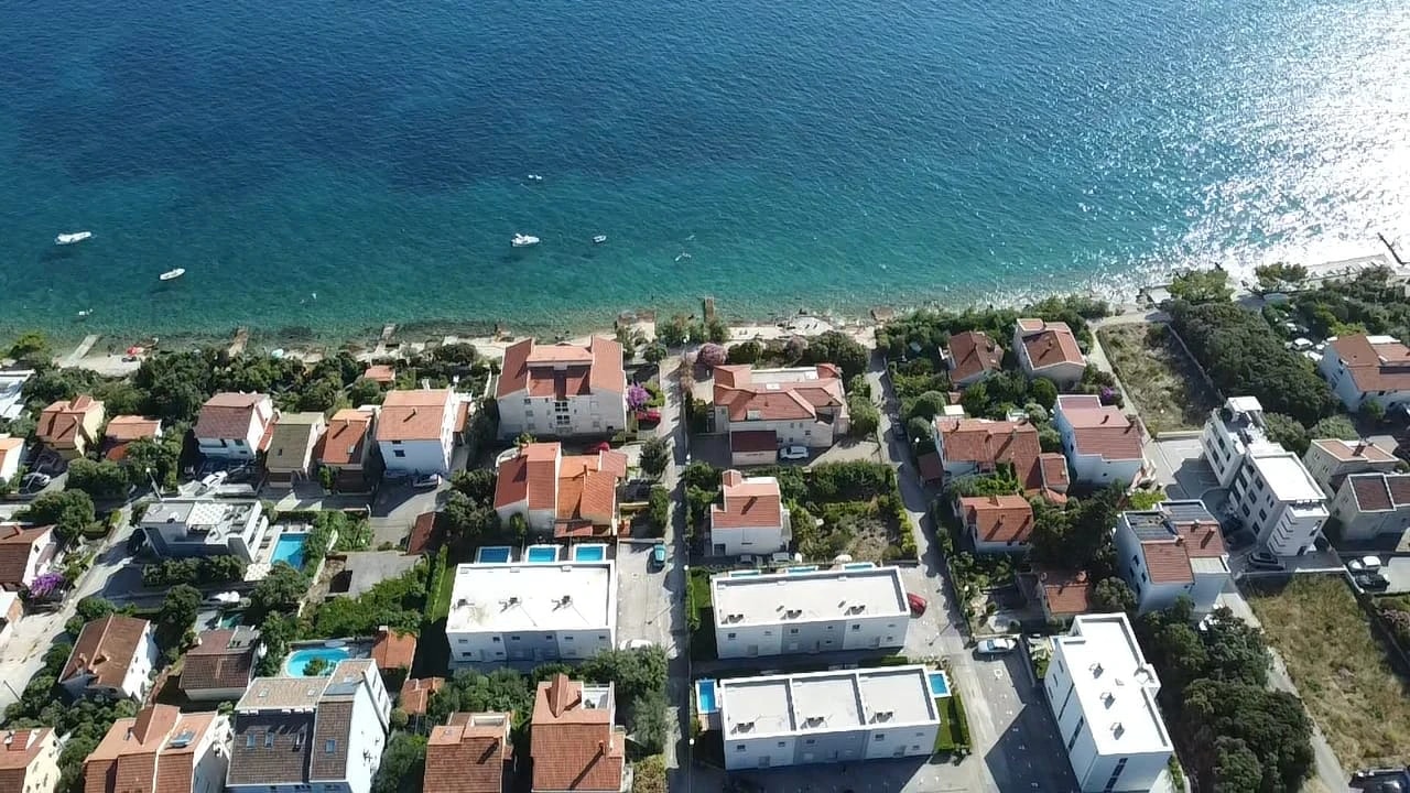 Aerial view of Kožino beside the Adriatic at Three-Bedroom Apartment with Private Pool Near the Sea