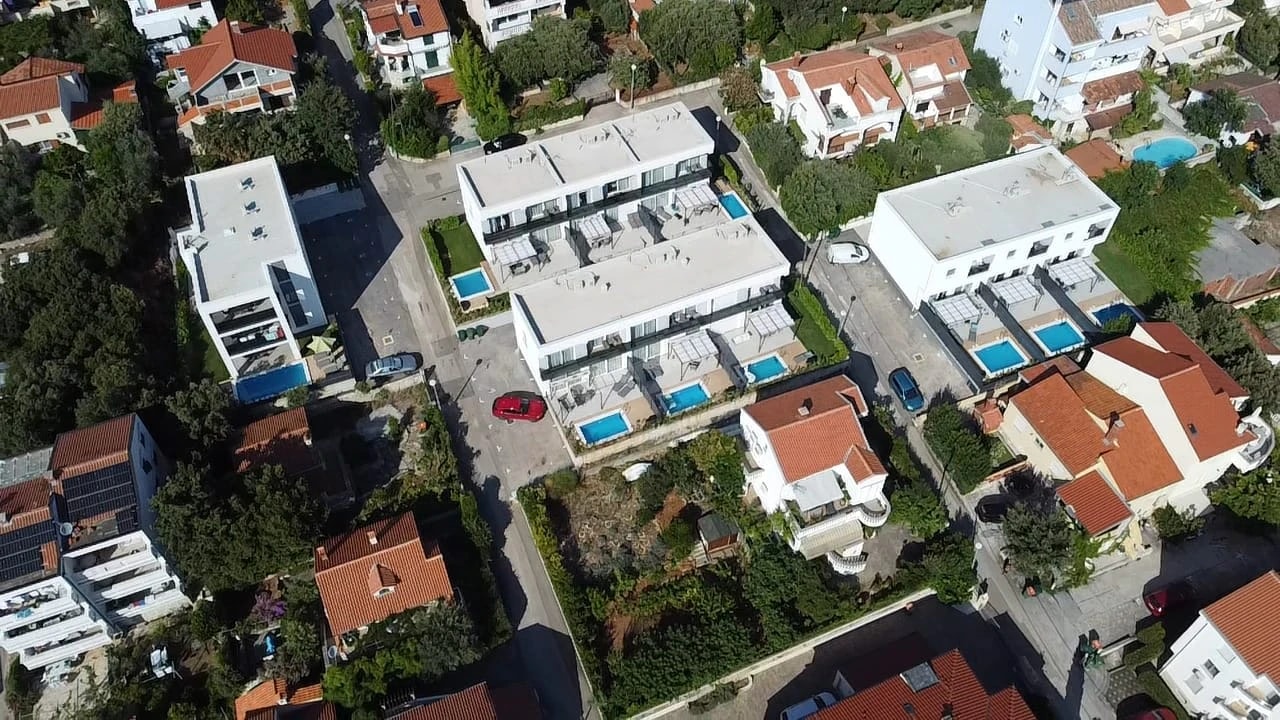 Aerial view of Kožino beside the Adriatic at Three-Bedroom Apartment with Private Pool Near the Sea