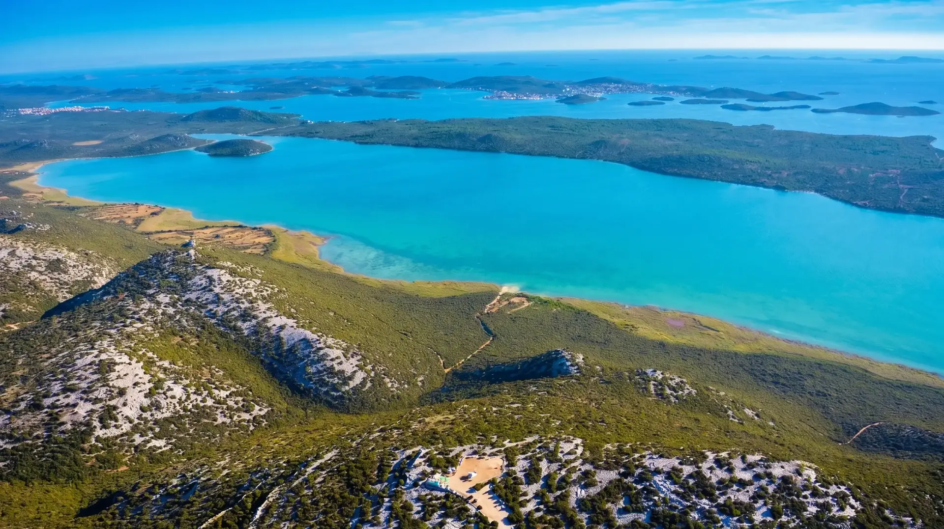 Vransko Lake and the Adriatic islands seen from a high viewpoint